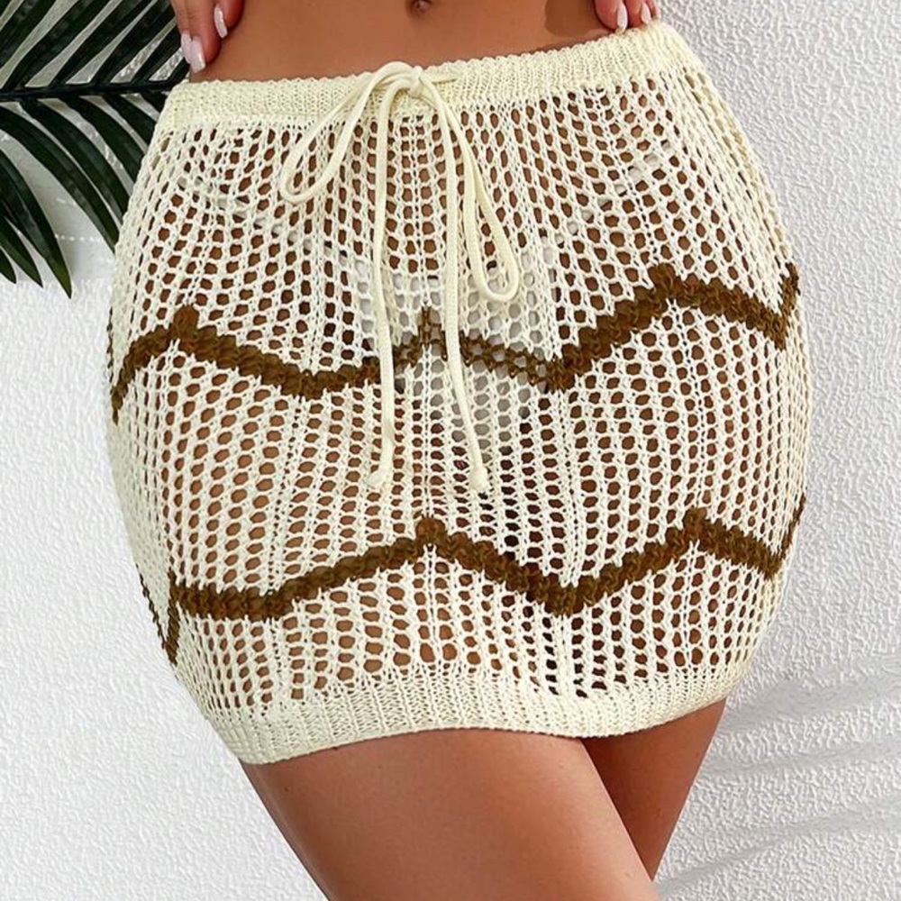 Chevron Drawstring waist Crochet Cover Up Skirt